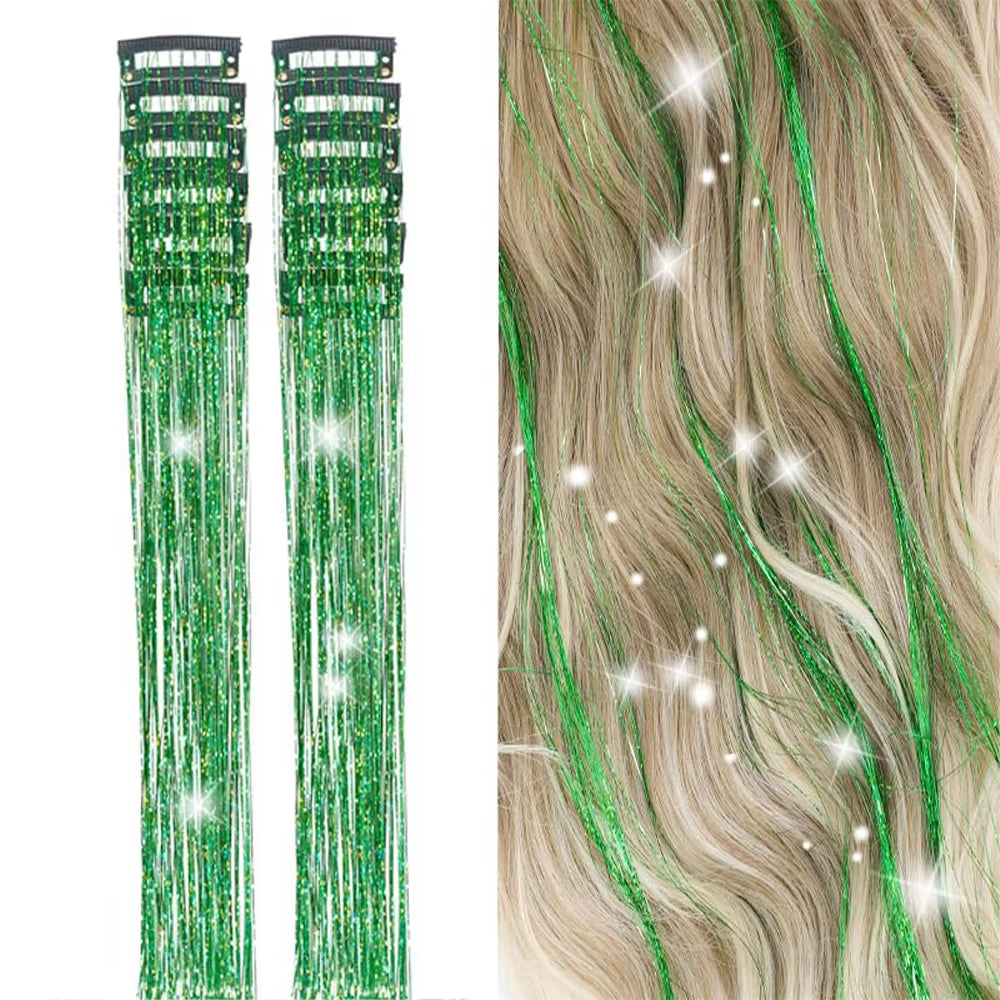 6Pcs Hair Tinsel Clip in 23.6Inch Glitter Synthetic Tinsel Hair Clip in Hair Tinsel Kit Heat Resistant Shiny Sparkle Fairy Hair