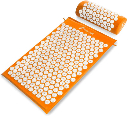 fit Acupressure Mat and Pillow Set for Back/Neck Pain Relief and Muscle Relaxation, Orange