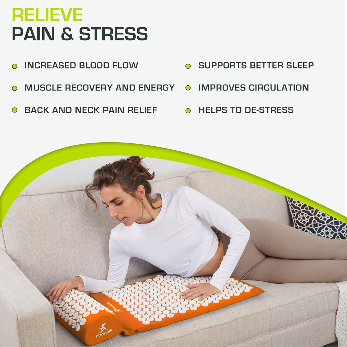 fit Acupressure Mat and Pillow Set for Back/Neck Pain Relief and Muscle Relaxation, Orange