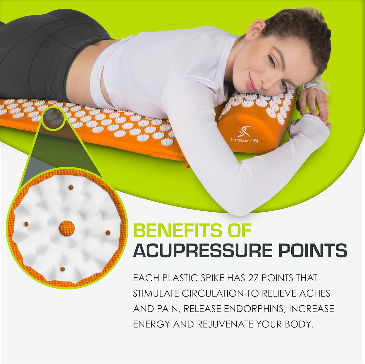 fit Acupressure Mat and Pillow Set for Back/Neck Pain Relief and Muscle Relaxation, Orange