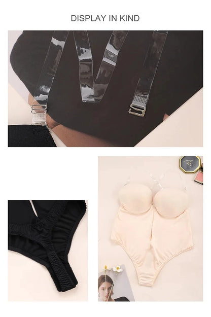 Invisible Bodysuit Women Thong Shaper Body Shapewear Sexy Deep V-Neck Backless Corset Plunge Padded Push up Slimming Underwear