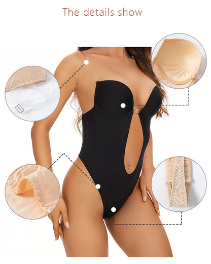 Invisible Bodysuit Women Thong Shaper Body Shapewear Sexy Deep V-Neck Backless Corset Plunge Padded Push up Slimming Underwear